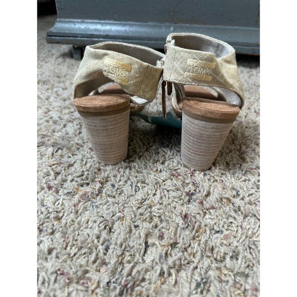 Toms Women’s Beige Linen Majorca Block Heel Sandals 8.5 Ankle Strap Casual NEW - Picture 4 of 10